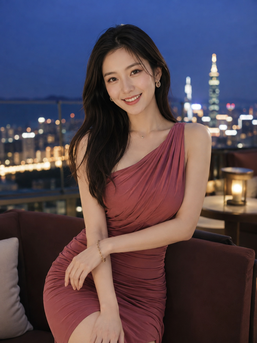 浪漫城市夜景中的成年女性會員示意